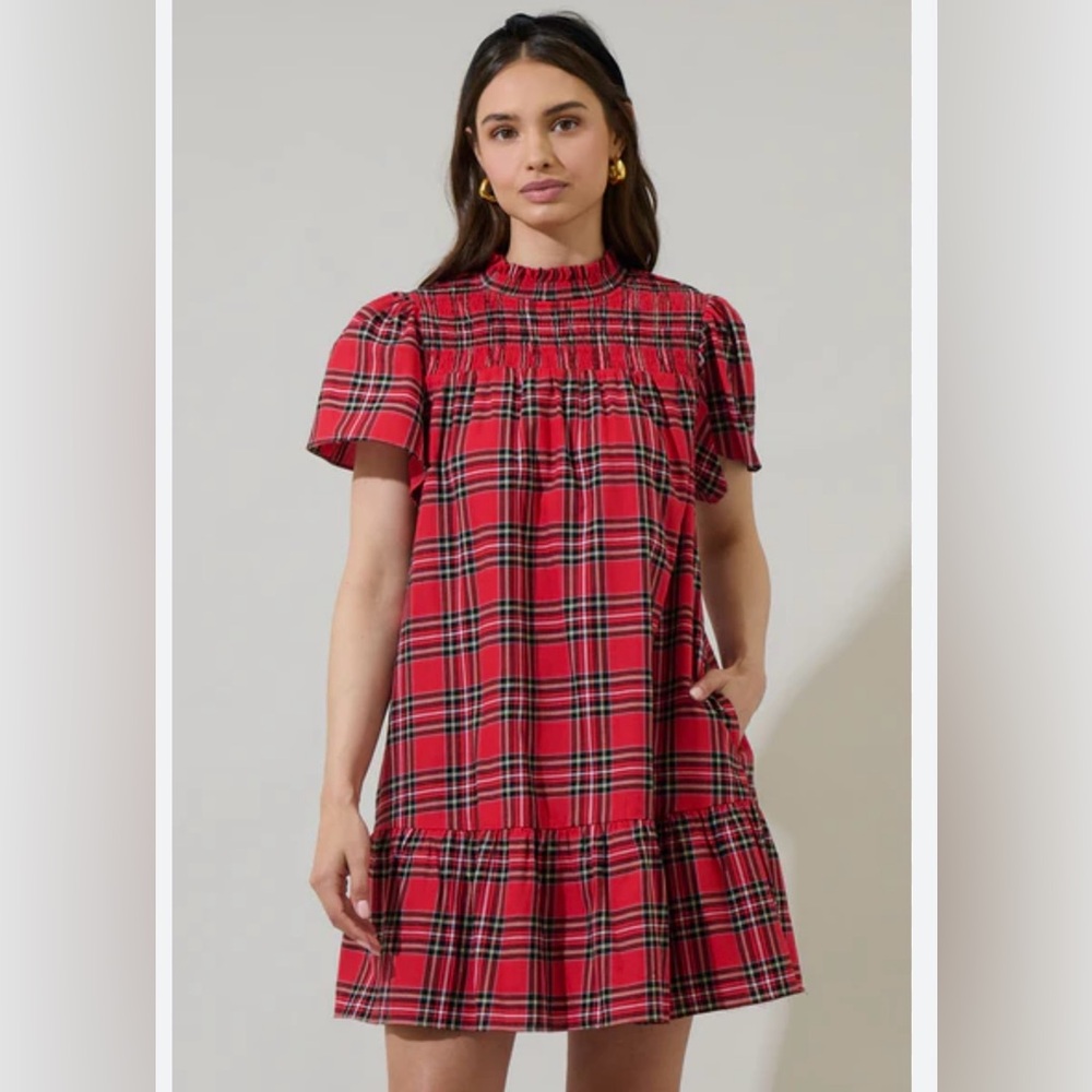 Sugarlips Boswell Tartan Plaid Yare Short Sleeve Mini Dress M